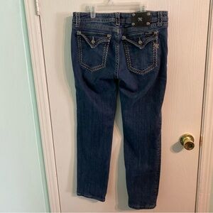 Miss Me Jeans Rhinestone Dark Wash Denim Glam Edgy Slim Straight Y2KSize 34